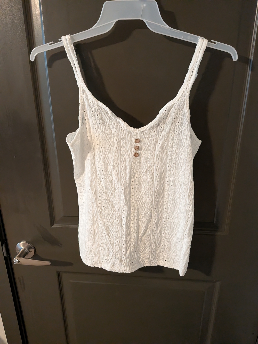 Women’s White Crochet Tank Top with Button Detail NEW
